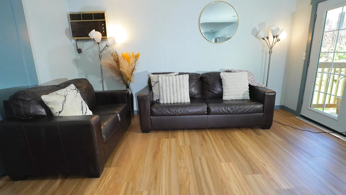 Comfortable sitting area with leather sofas